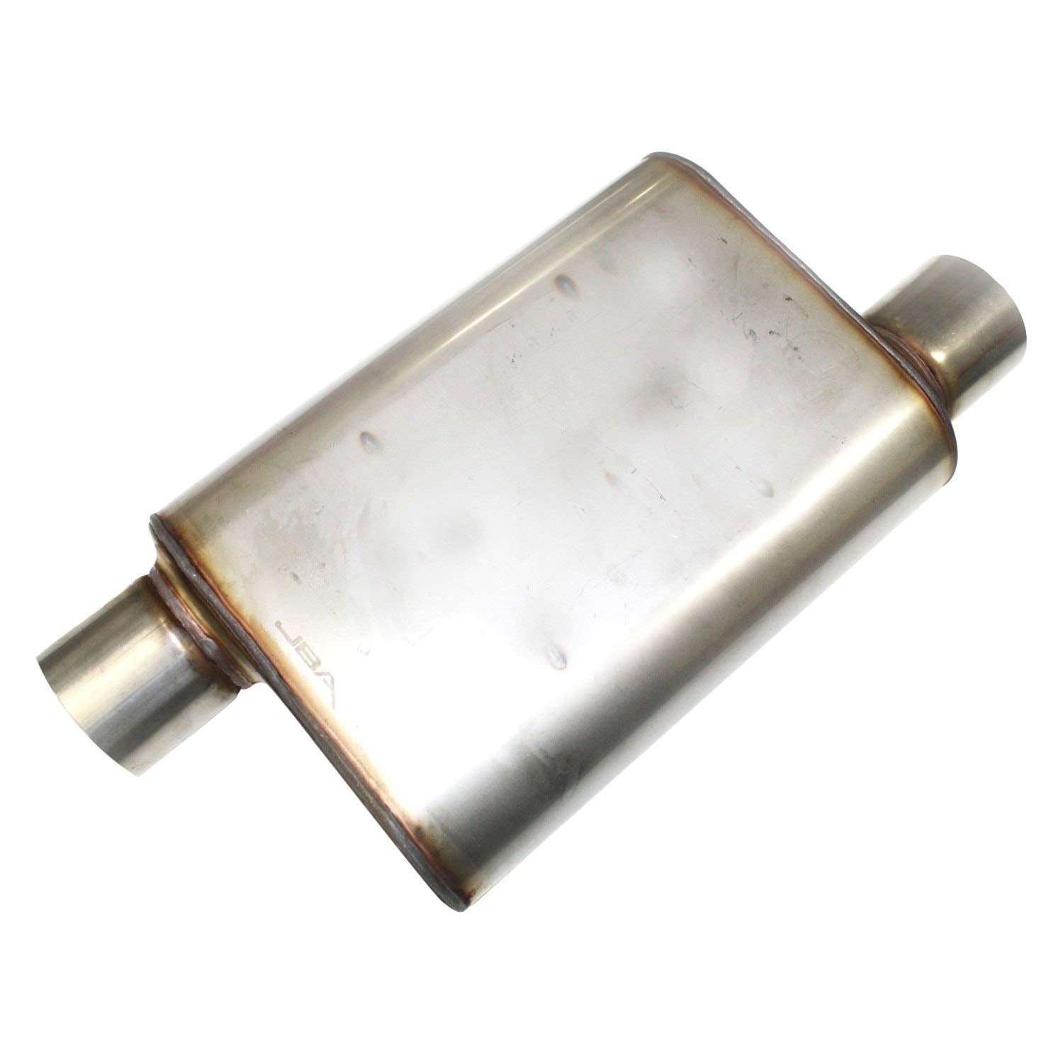 13" x 9.75" x 4" JBA (40-301300) - 3" Inlet Diameter Offset/Offset Universal Chambered Style 409SS Muffler