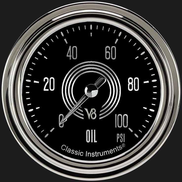 V8 Speedster Classic Instruments V8SR381SLC 2 5/8" Oil Pressure Gauge 100 PSI Electric