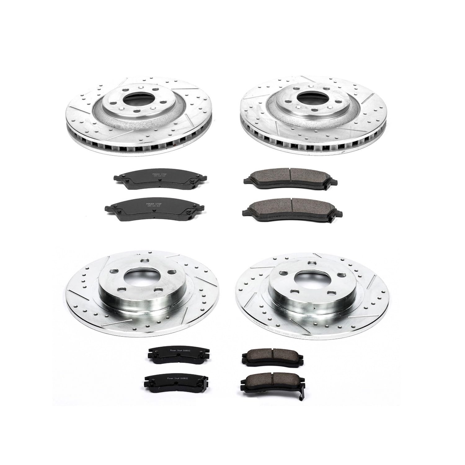 Power Stop K1431 Z23 Carbon Fiber Brake Pads Front and Rear with Drilled & Slotted Brake Rotors Kit For Pontiac Bonneville 2004-2005 [Model Specific]