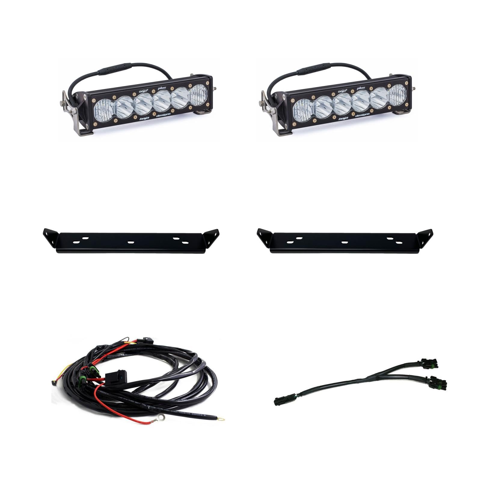 OnX6+ Baja Designs 10-inch LED Bar Dual Behind Grille Light Kit for Ford F-150 Raptor 2021+ Truck (Driving/Combo; Clear)