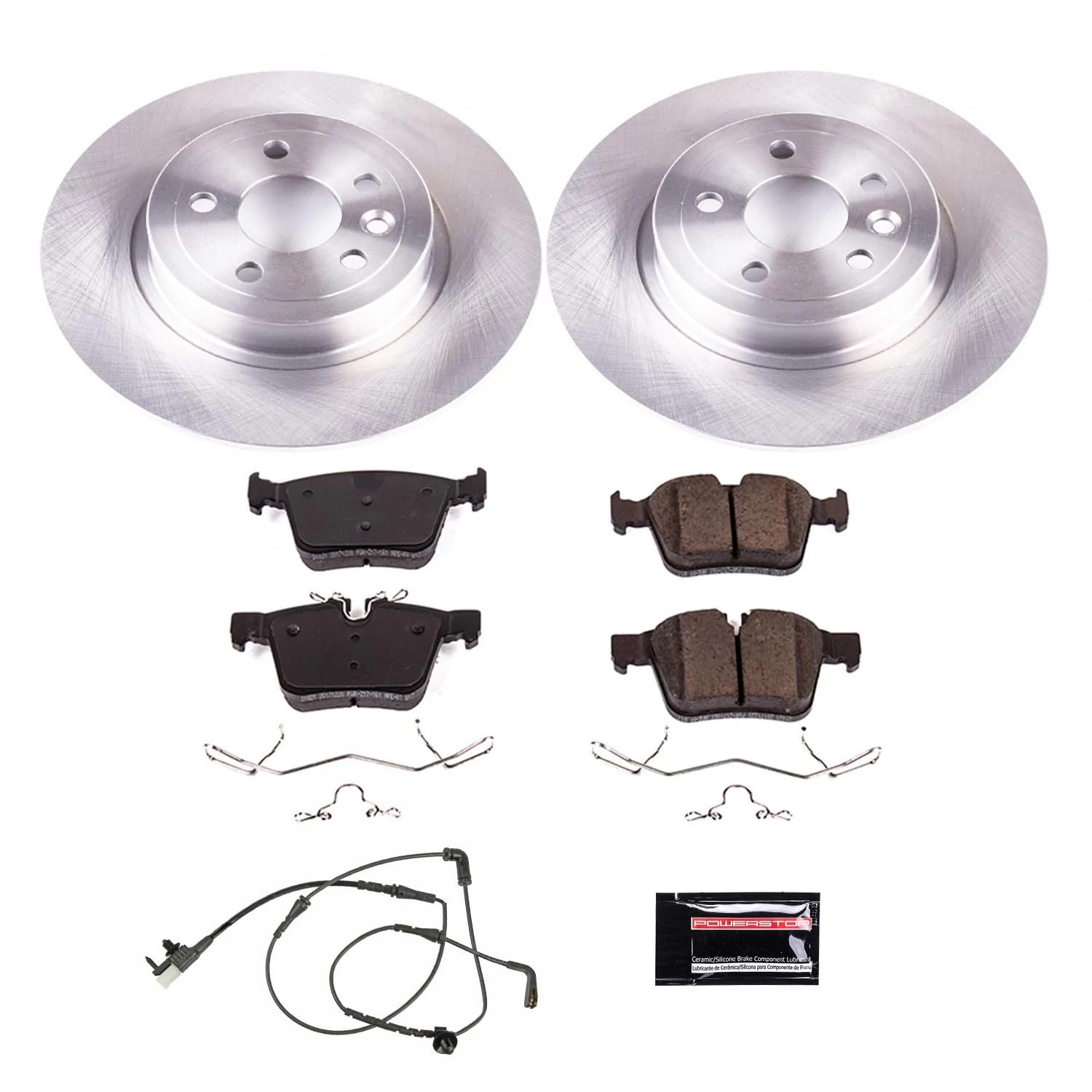 Power Stop KOE7994 Rear Replacement Brake Kit-OE Brake Rotors & Ceramic Brake Pads and 1 Sensor Wire Rear
