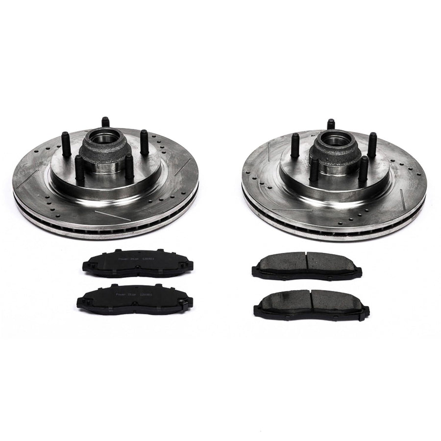 Power Stop K1914 Z23 Carbon Fiber Brake Pads with Drilled & Slotted Brake Rotors Kit For Ford F-150 2000-2003, Ford F-150 Heritage 2004, Lincoln Blackwood 2002 [Model Specific]