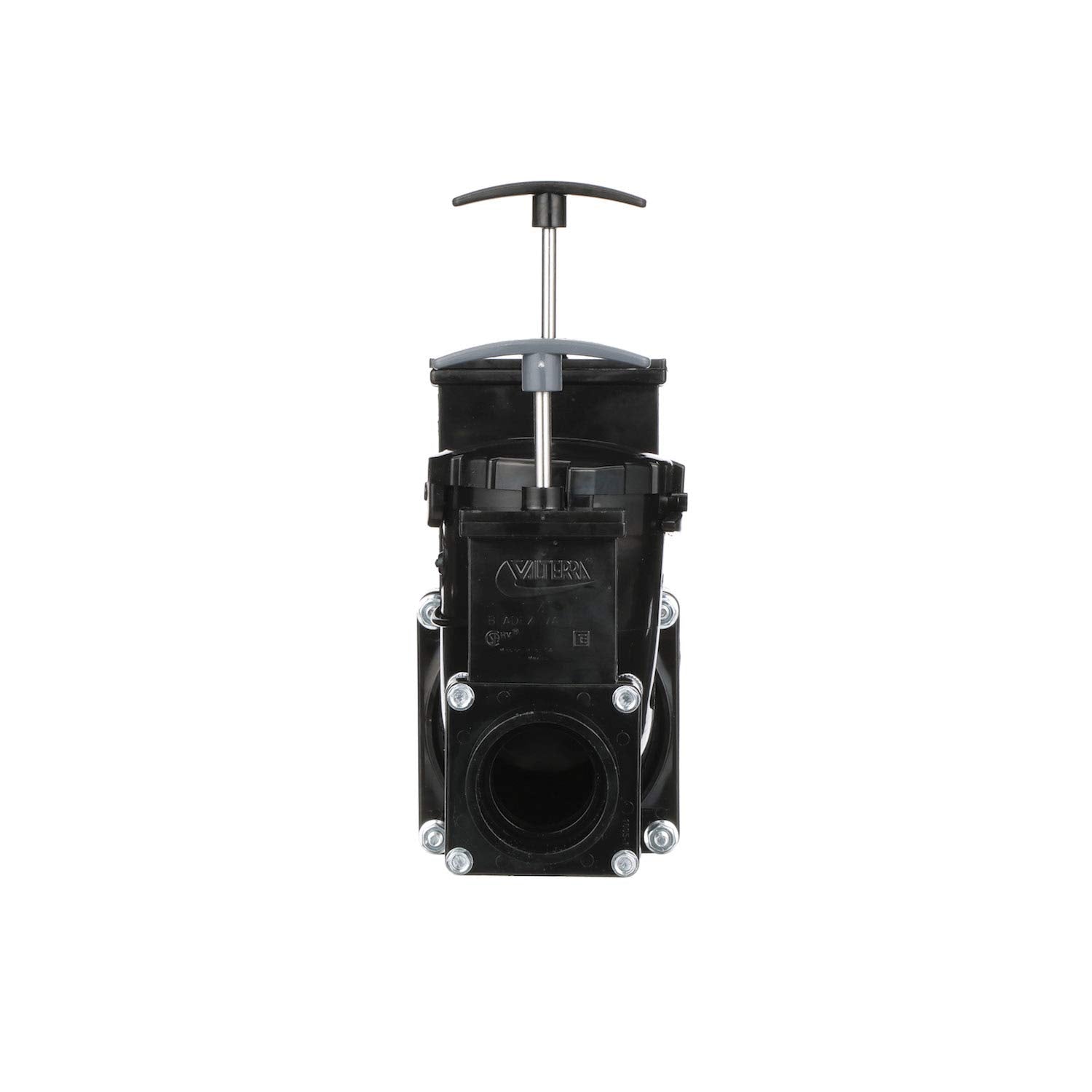 Valterra Double Rotating Ell Valve, Mess-Free Waste Valve for RV's, Campers, Trailers, 3" Hub x 1.5" Hub x 3" Bayonet Cap