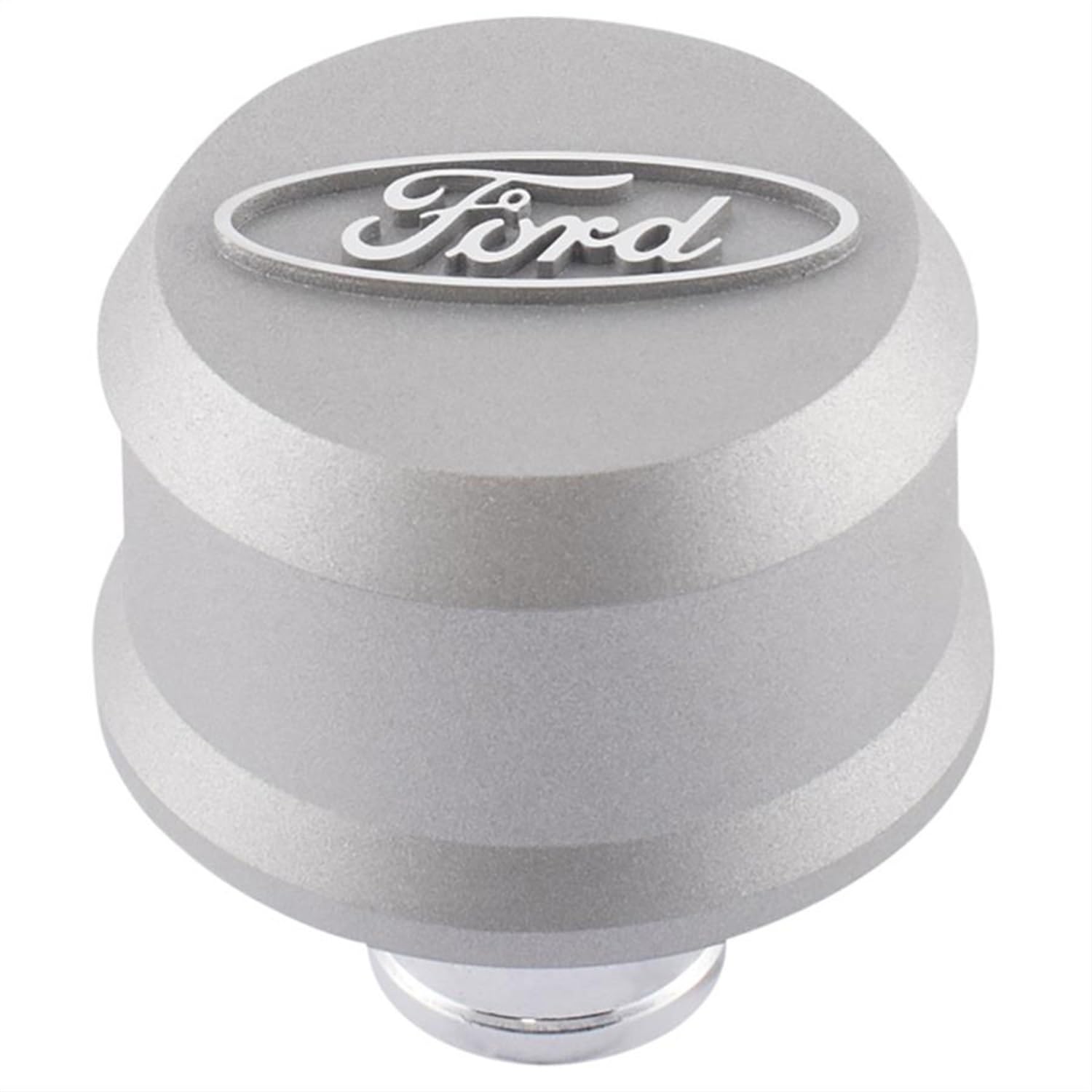 302-437 Ford Breather - Slant-Edge - Push-in - Round - 1-1/4 in Hole - Raised Oval Logo - Aluminum - Gray Crinkle Powder Coat - Each