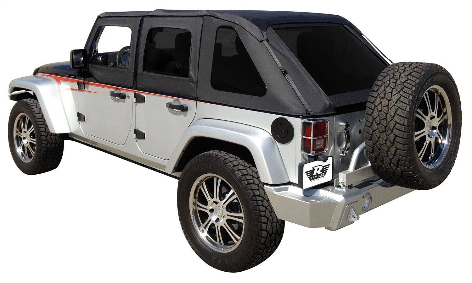 Frameless Trail Top RAMPAGE PRODUCTS for Jeep Wrangler JK | Tinted Windows, Sail Cloth, Black Diamond | 109835 | Fits 2007-2018 Jeep Wrangler JKU 4-Door