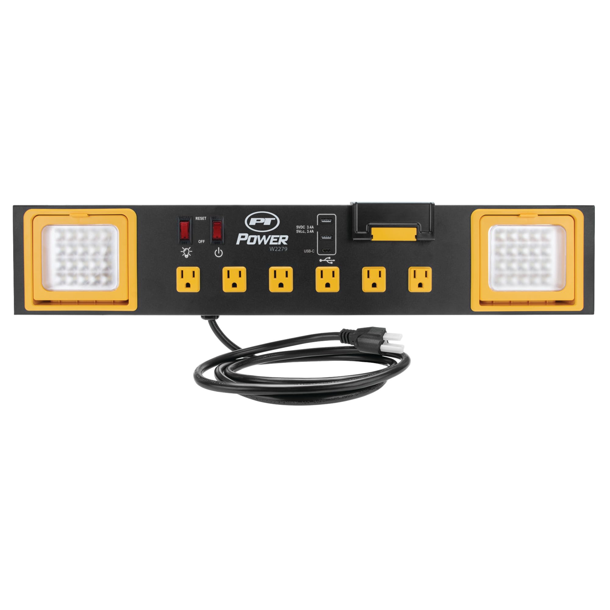 Power Station Performance Tool W2279 Commercial Grade with 6 Outlets, 2 USB Ports, Built-In Cradle, and LED Lights, Ideal for Workshops and Garages