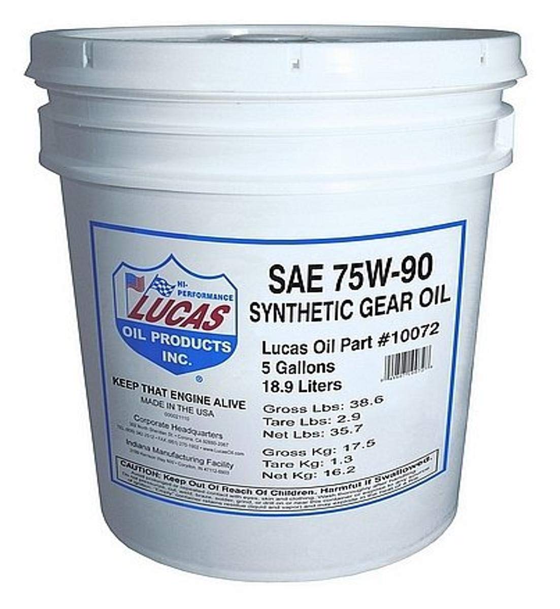 75W-90 SAE Lucas Oil Synthetic Transmission and Differential Lube - 5 Gallon Pail