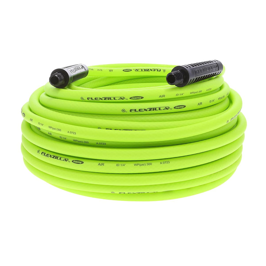 Air Hose Flexzilla, 1/4 In. x 100'., 1/4 In. MNPT Fittings, Heavy Duty, Lightweight, Hybrid, Zillagreen - HFZ14100YW2