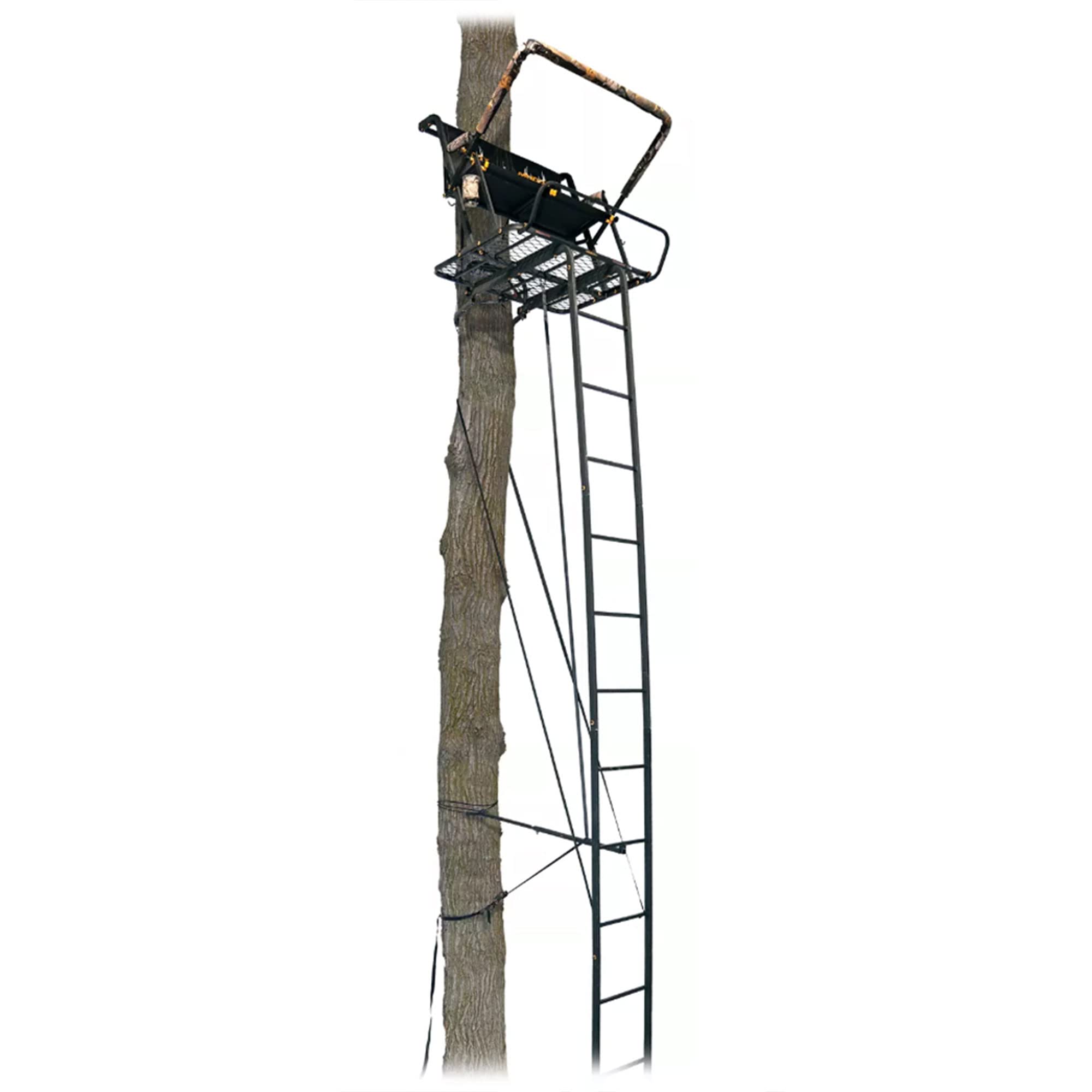 2-Person MUDDY Nexus XTL Steel Ladder Tree Stand, 20 ft Tall, 500 lb Capacity - Heavy-Duty Hunting Treestand with Flex-Tek Seat, Footrest, Padded Shooting Rail, Cup Holders & Safety Hooks