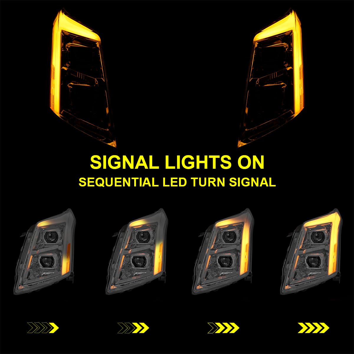 Full LED Projector Headlights SPEC-D TUNING w/LED DRL Light Bar, Sequential Signal, and Startup Animation Compatible with 2010-2016 Cadillac SRX, Left + Right Pair Headlamps Assembly