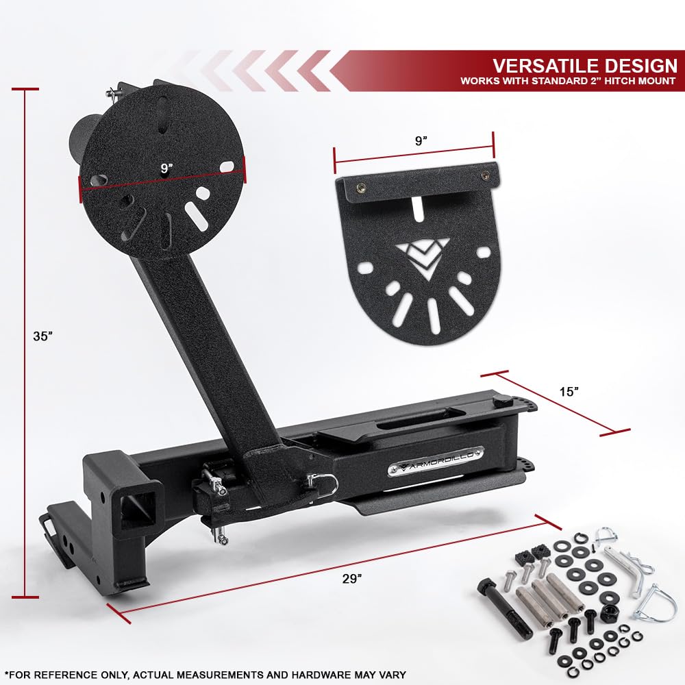 Hitch Mount Armordillo Swing Out Spare Tire Carrier Up to 35"|Compatible with Trailer Hitch 2" Receiver|8735527|Steel|Universal|Texture Black