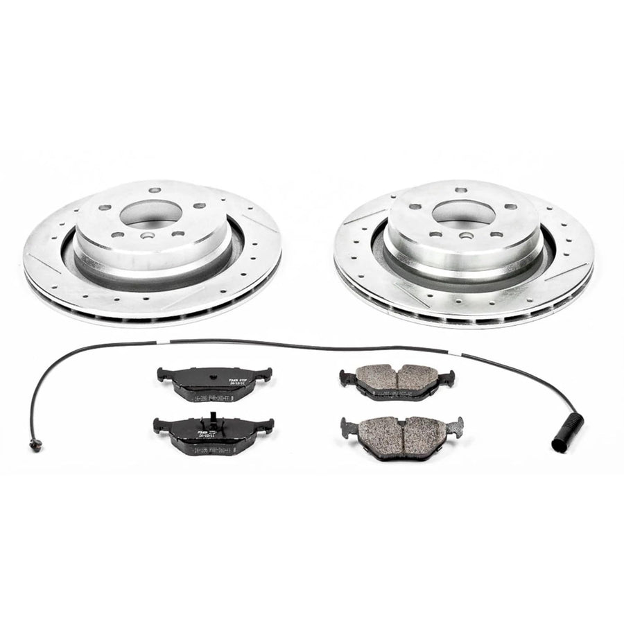 Power Stop K3030 Z23 Carbon Fiber Brake Pads Rear with Drilled & Slotted Brake Rotors Kit For BMW Z3 1998-2002 [Model Specific]