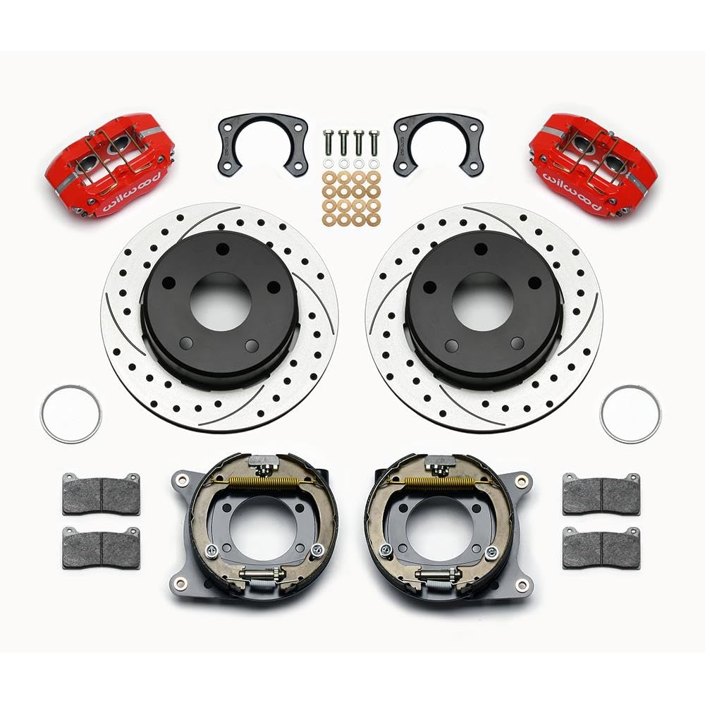 DPL P/S Park Brake Kit WILWOOD 140-13664-DR, Drilled, Red Big Ford New 2.38" Off, Bronco 5 x 5.50