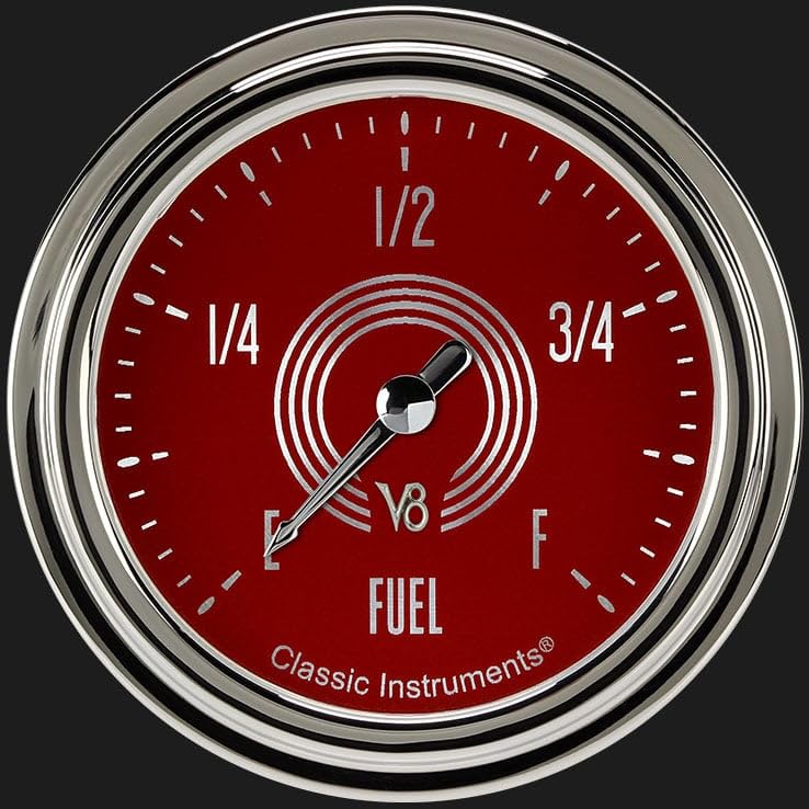 V8RS309SLC Classic Instruments V8 Red Steelie 2 5/8" Fuel Pressure Gauge