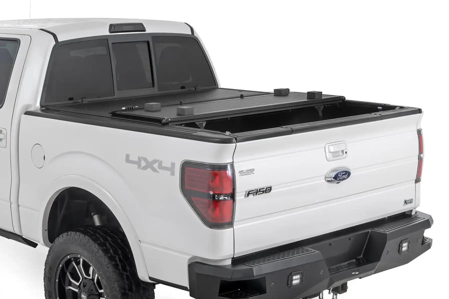 Hard Tri-Fold Tonneau Cover Rough Country for Ford F-150 (2004-2014) - Low-Profile Aluminum Truck Bed Cover, Fits 5'7 Bed (66.7")