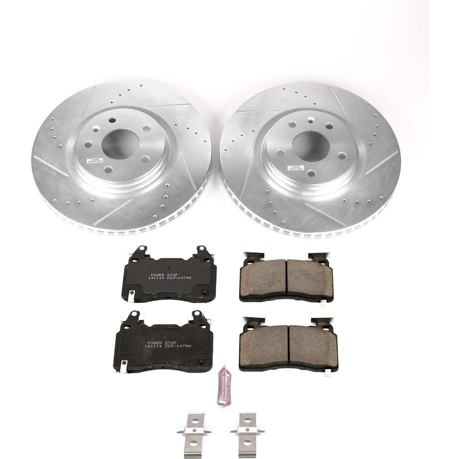 Power Stop K6534 Z23 Front Carbon Fiber Brake Pads with Drilled & Slotted Brake Rotors Kit For Chevrolet Corvette 2014-2019 [Model Specific]