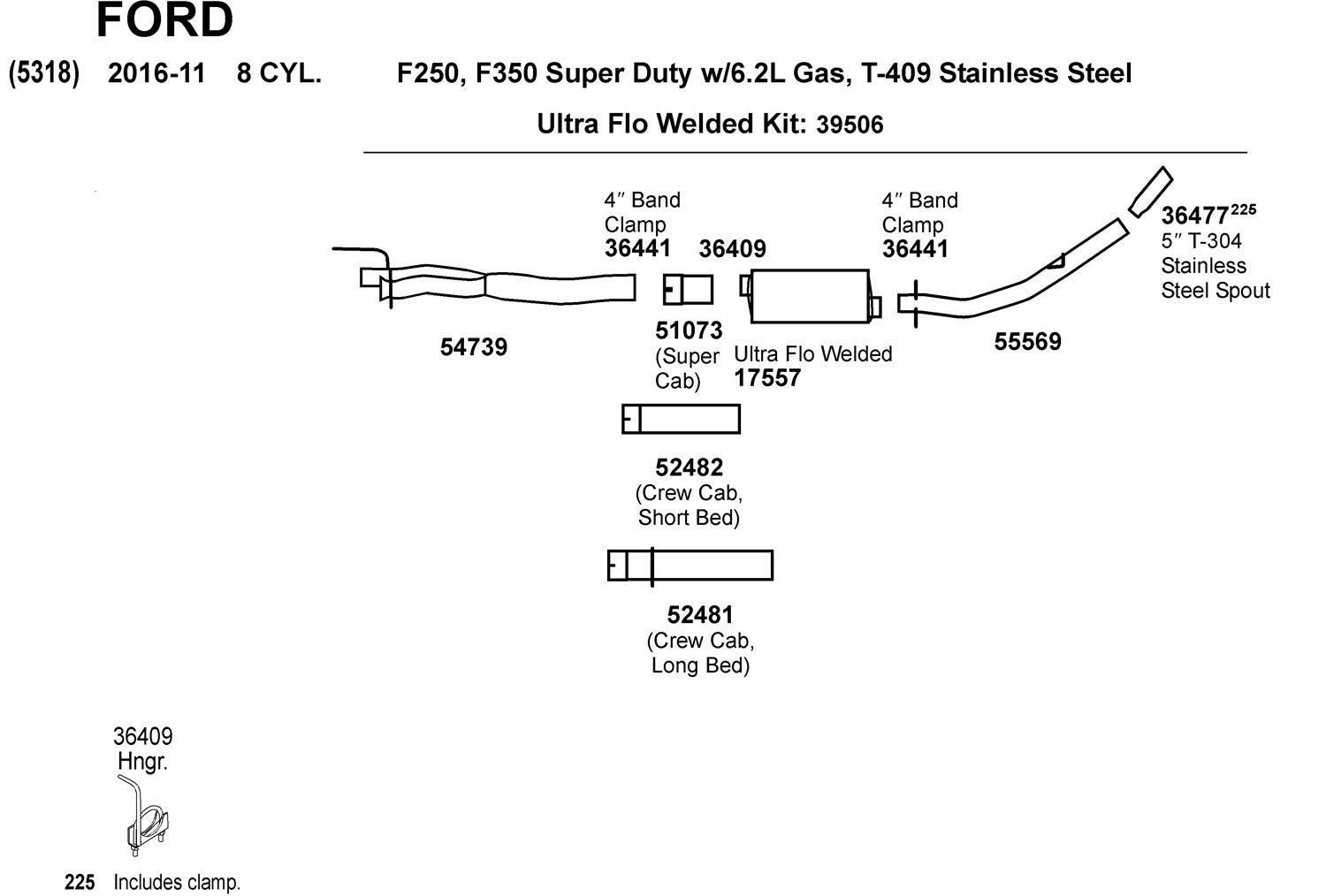 Exhaust Pipe Dynomax 52482 for Ford F-250 Super Duty