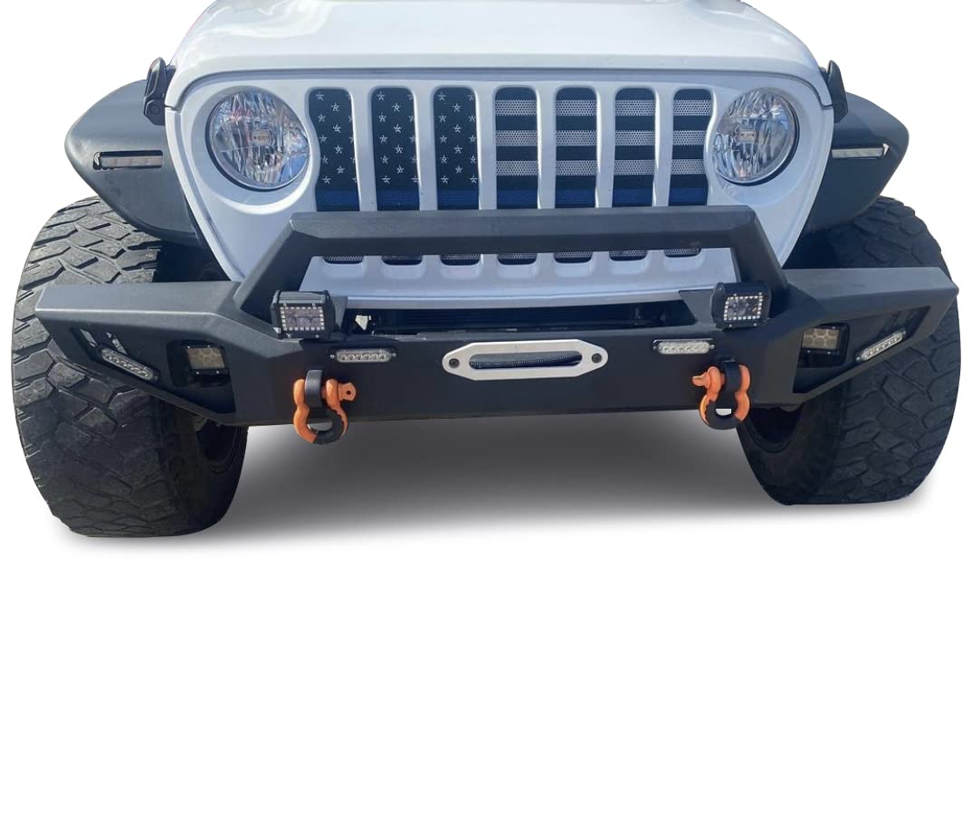 Heavy Duty Black Horse Armour Front Bumper Armour I Front Bumper Matte Black Compatible with 20-24 Gladiator (Excl.plug-in hybrid models)|18-24 Wrangler (Excl. 20-24 Rubicon Trim)-AFB-WR19