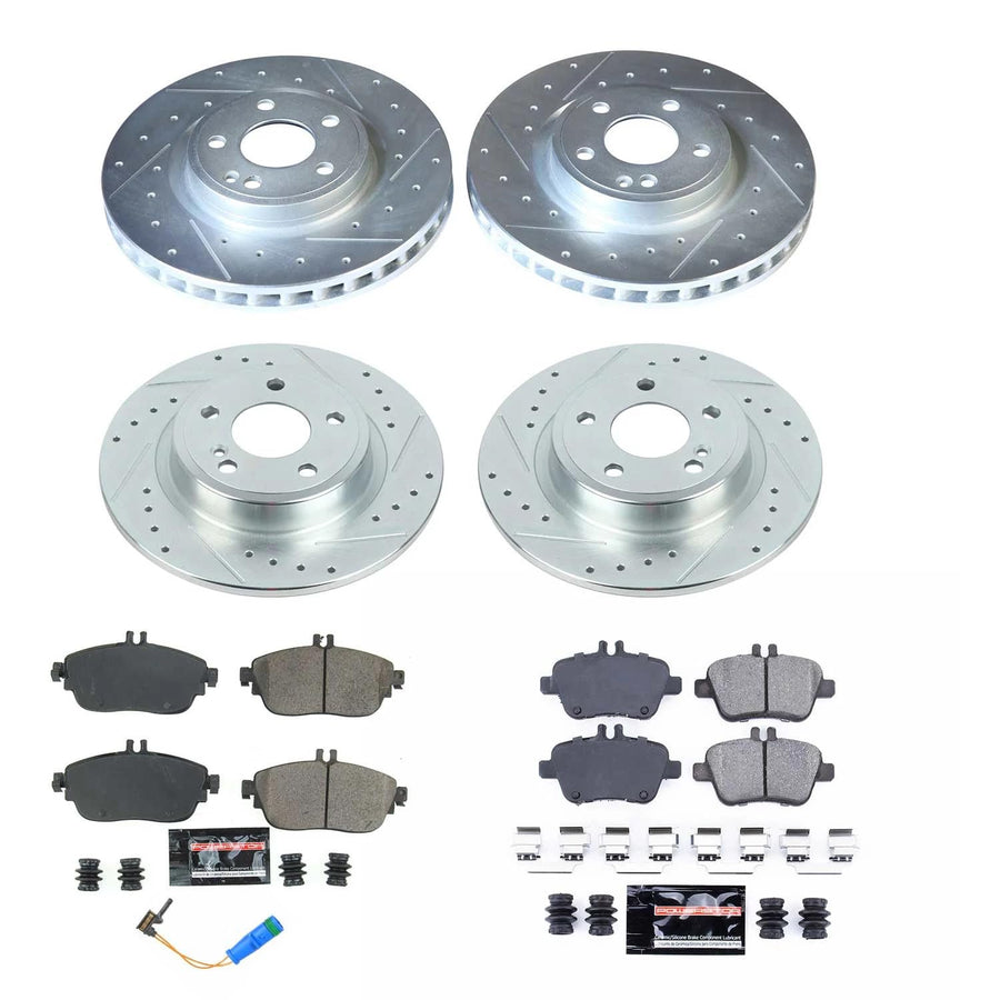 Power Stop K8262, Front and Rear Brake Kit-Drilled/Slotted Brake Rotors & Carbon Ceramic Brake Pads and 1 Front Sensor Wire For INFINITI QX30, Mercedes-Benz GLA250 [Model Specific]