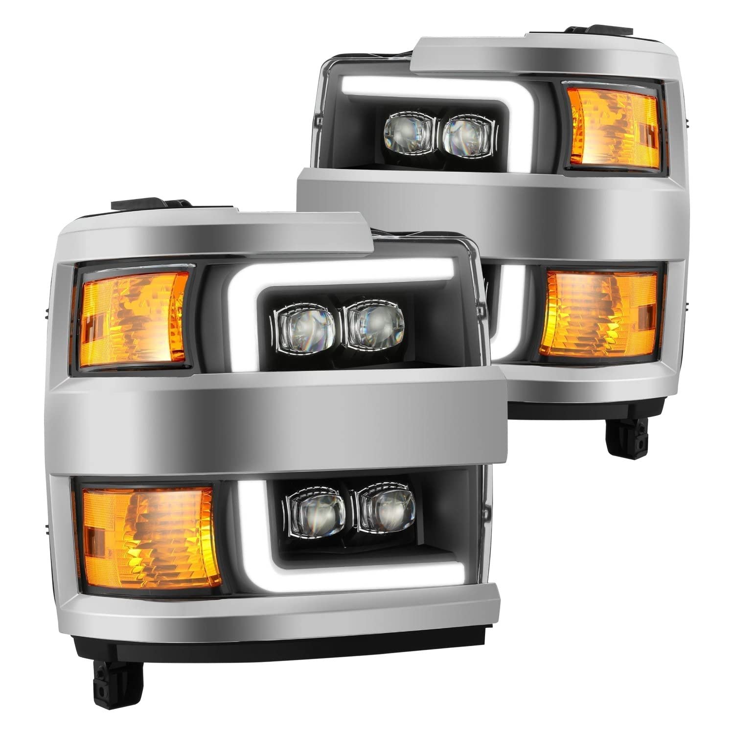NOVA LED Proj Headlights AlphaRex 15-18 Chevy 2500HD Plank Style Black w/Activ Light/Seq Signal/DRL
