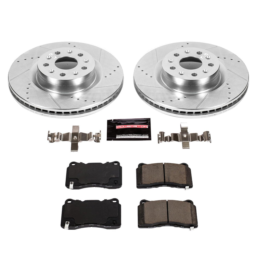 Power Stop K7777 Z23 Carbon Fiber Brake Pads Front with Drilled & Slotted Brake Rotors Kit For Cadillac CT6 2016-2017, Cadillac CTS 2014-2019 [Model Specific]