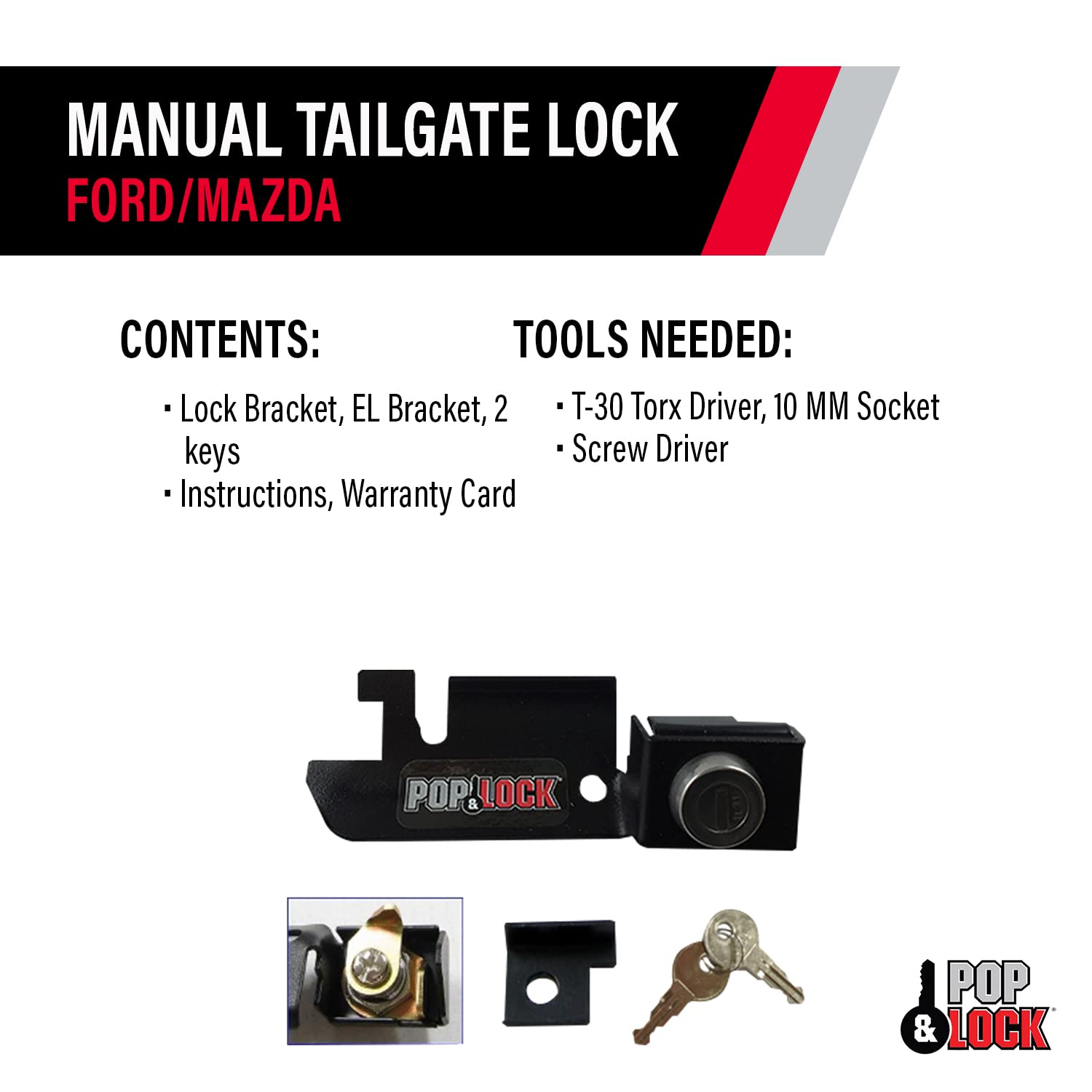 Manual Tailgate Lock – Pop & Lock for Ford F150, Fits 1987 to 1996 - Works Only with Factory Plastic Handle (Black, PL2310)