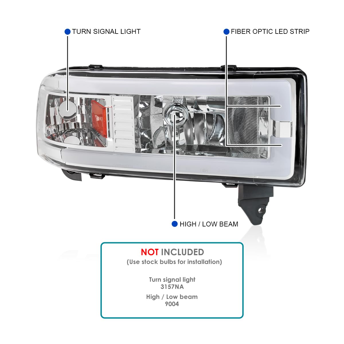 Chrome Headlights w/LED Tube SPEC-D TUNING Compatible with 1994-2001 Dodge Ram 1500, 2500, 3500, Left + Right Pair Headlamps Assembly