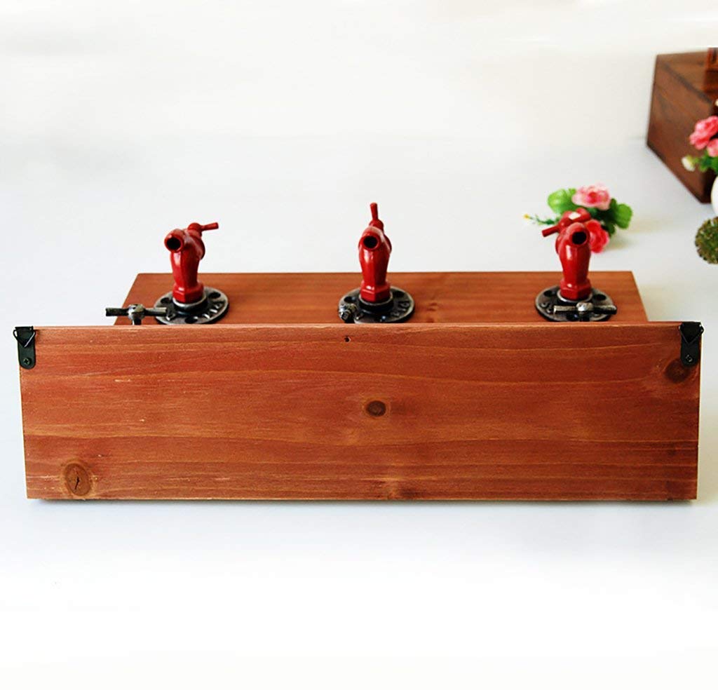 YIMJ Coat Hooks Hookahs Faucet Clothes Hooks Home Bar Wood Wall Storage Rack Retro 3 Coat Hooks Garment, Towels, Hat Hanger Rack Decorative Hooks, Red