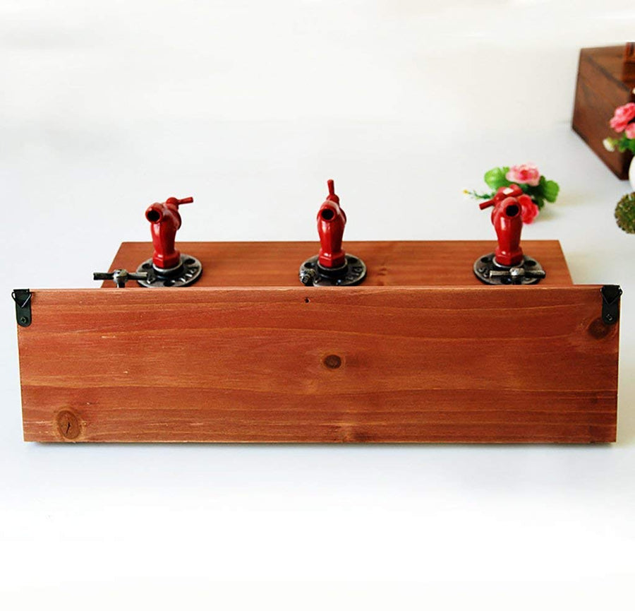 YIMJ Coat Hooks Hookahs Faucet Clothes Hooks Home Bar Wood Wall Storage Rack Retro 3 Coat Hooks Garment, Towels, Hat Hanger Rack Decorative Hooks, Red
