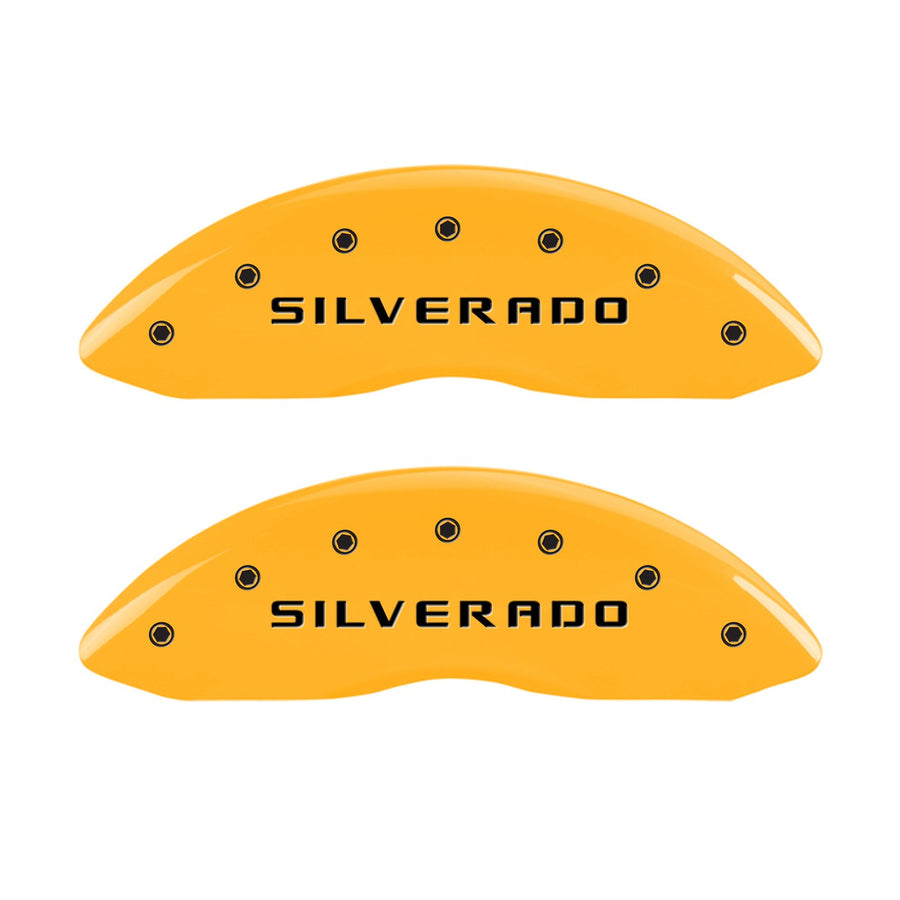 MGP Caliper Covers 14002SSILYL Engraved Yellow Front and Rear Powder Coat Finish Black Character Caliper Cover, Set of 4 (Silverado)