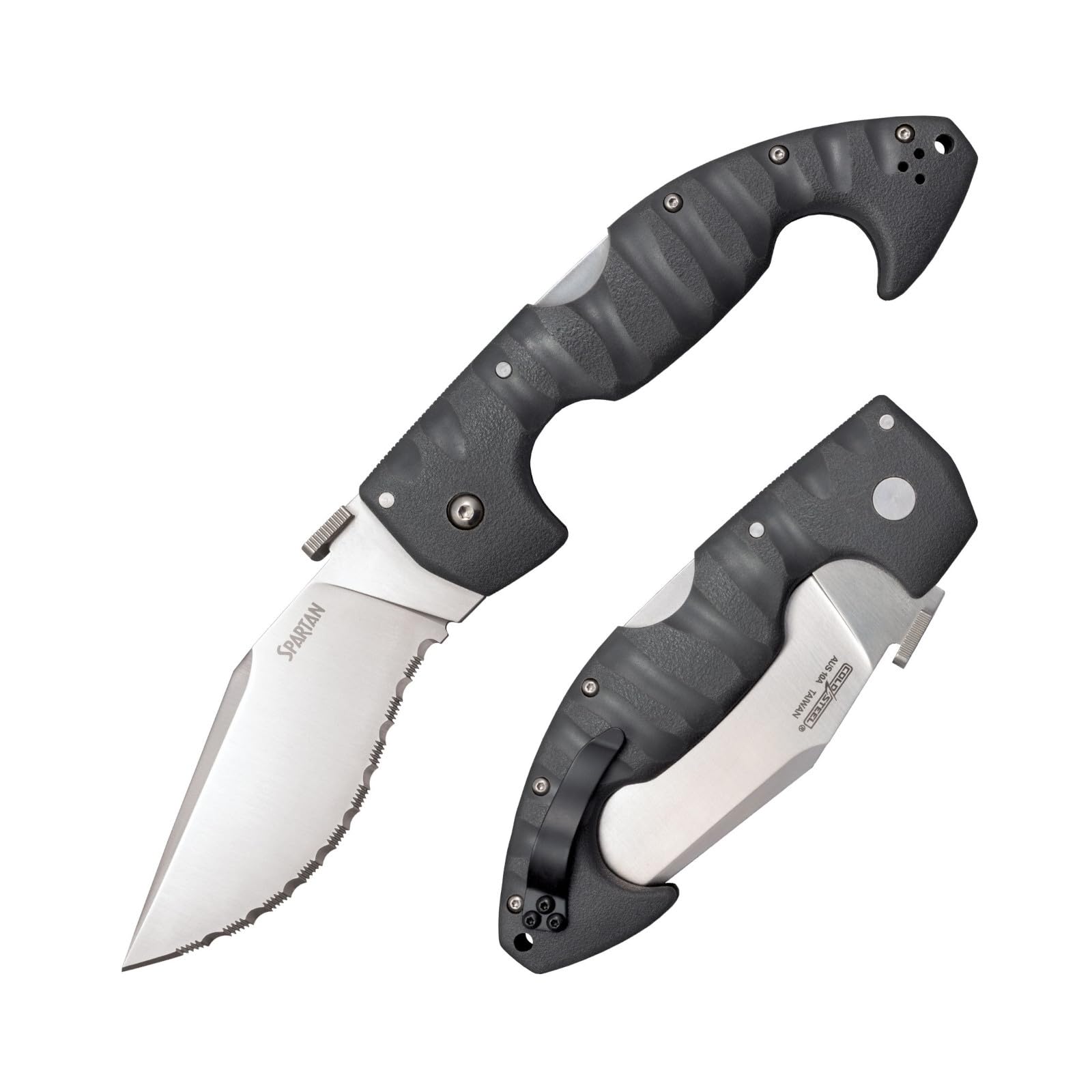 COLD STEEL 4.5 in Spartan Japanese AUS10A Serrated Blade Tactical Pocket Folding Knife w/Tri-Ad Lock and Griv-Ex Handle w/Steel Liners