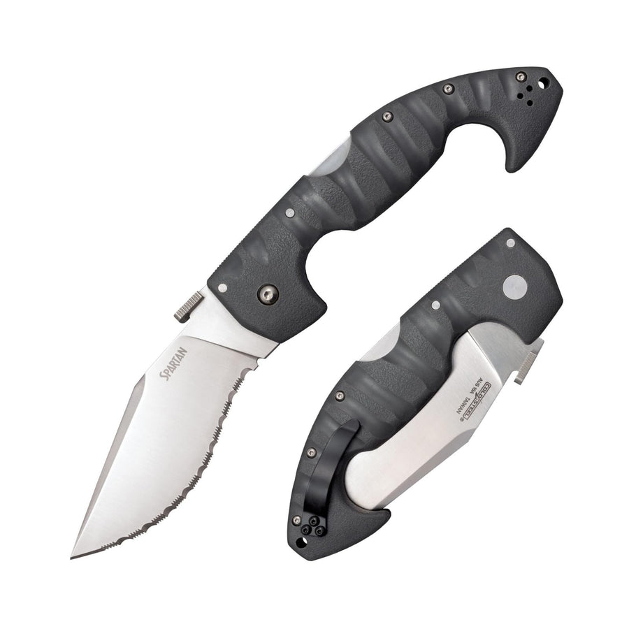 COLD STEEL 4.5 in Spartan Japanese AUS10A Serrated Blade Tactical Pocket Folding Knife w/Tri-Ad Lock and Griv-Ex Handle w/Steel Liners