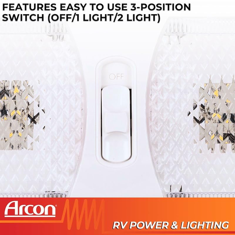 LED Arcon Double Ceiling Light 12V Soft White SMD Clear Lens 11.56 x 4.95 Inch Euro-Style Dome Lighting with On Off On Switch RV Camper Trailer Interior Light 20712N