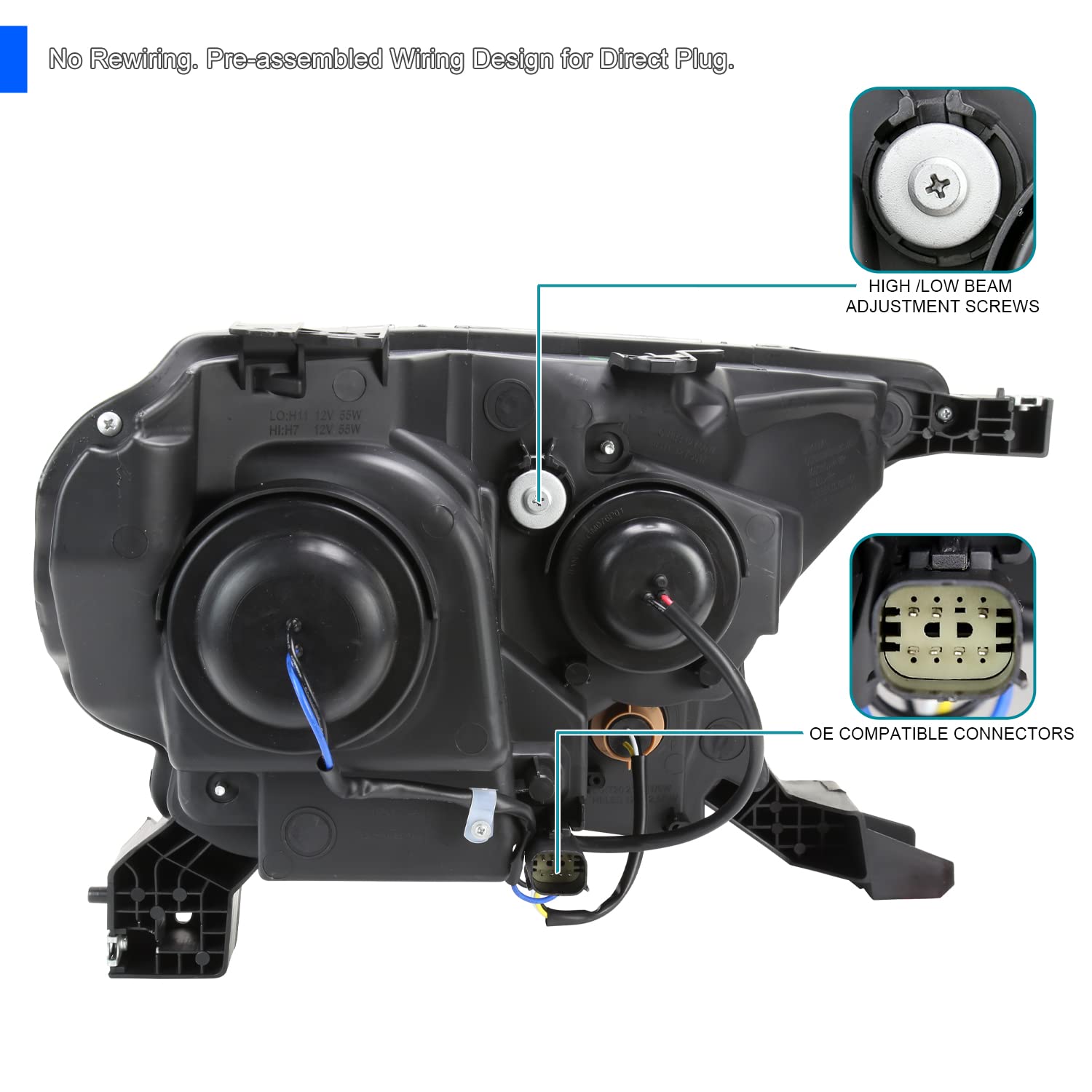 Black Headlights SPEC-D TUNING Compatible with 2019-2022 Ford Ranger XL/XLT, Left + Right Pair Headlamps Assembly
