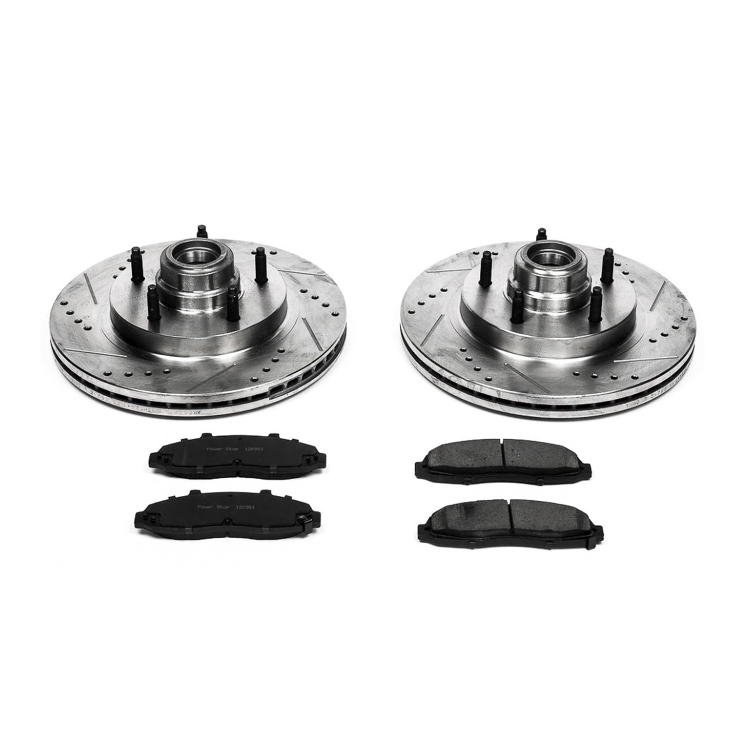 Power Stop K1863 Z23 Carbon Fiber Brake Pads Front with Drilled & Slotted Brake Rotors Kit For Ford F-150 1997-2000 [Model Specific]