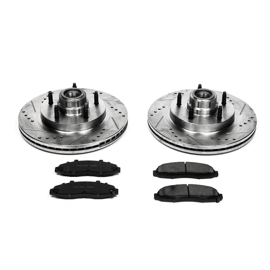 Power Stop K1863 Z23 Carbon Fiber Brake Pads Front with Drilled & Slotted Brake Rotors Kit For Ford F-150 1997-2000 [Model Specific]