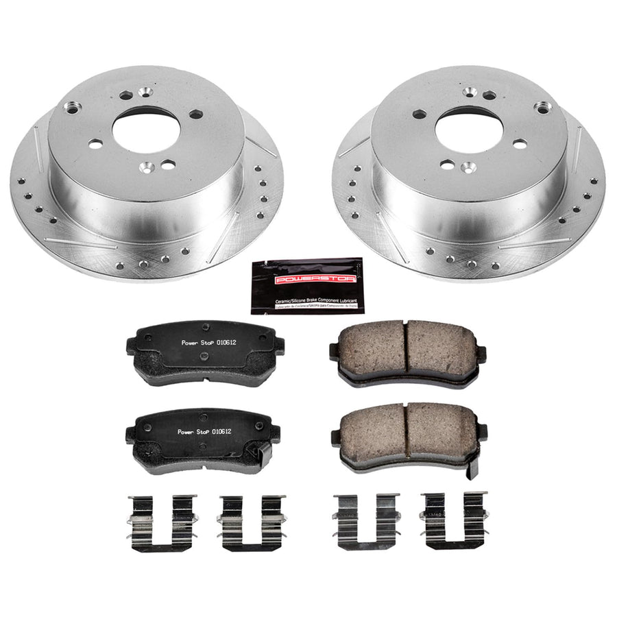 Power Stop K4653 Z23 Carbon Fiber Brake Pads Rear with Drilled & Slotted Brake Rotors Kit For Hyundai Accent 2006-2007, Kia Rio 2006-2011, Kia Rio5 2006-2011 [Model Specific]