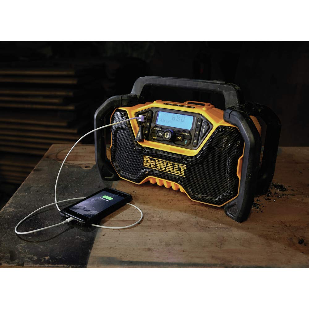 DEWALT Portable Bluetooth Radio 12V/20V MAX, Cordless, 100 ft Range, 3.5” Subwoofers, Jobsite (DCR028B)