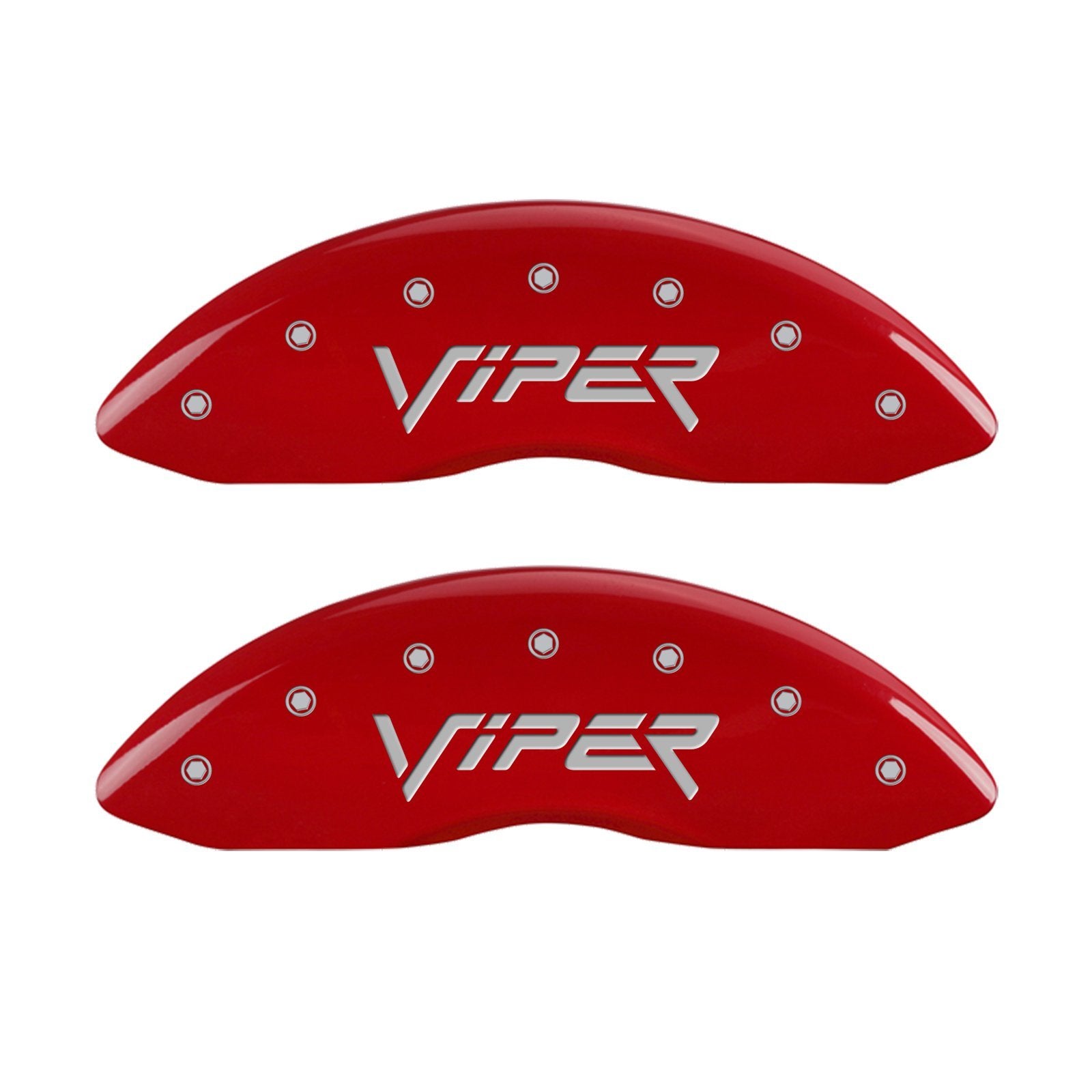 MGP Caliper Covers Front and Rear 12203SSNPRD Red Powder Coat Finish, Set of 4 (Gen 2/Viper Gen 2/Snake Silver Characters, Engraved)