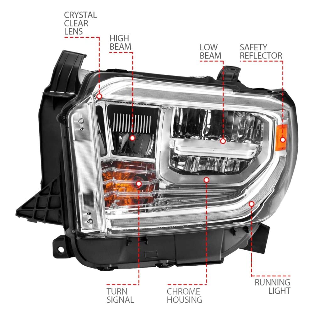 LED CRYSTAL HEADLIGHTS TOYOTA TUNDRA 14-21 SWITCHBACK PLANK STYLE CHROME (LED HIGH/LOW BEAM) (FOR OEM HALOGEN MODEL W/LED DRL)