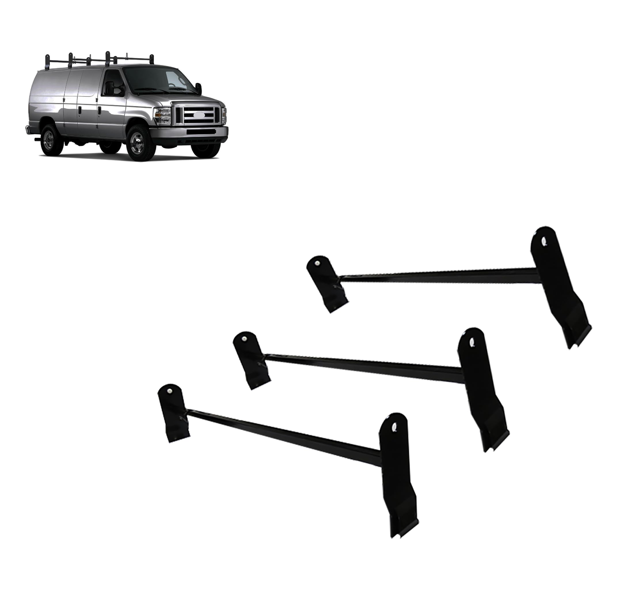 Black Horse off Road Adjustable Three Bars Black Steel Roof Ladder Rack Utility Cross Bar with Stoppers Fit 2003-2024 Chevy Express/GMC Savana|1999-2014 Ford Econoline - 600 LBS Weight Capacity.