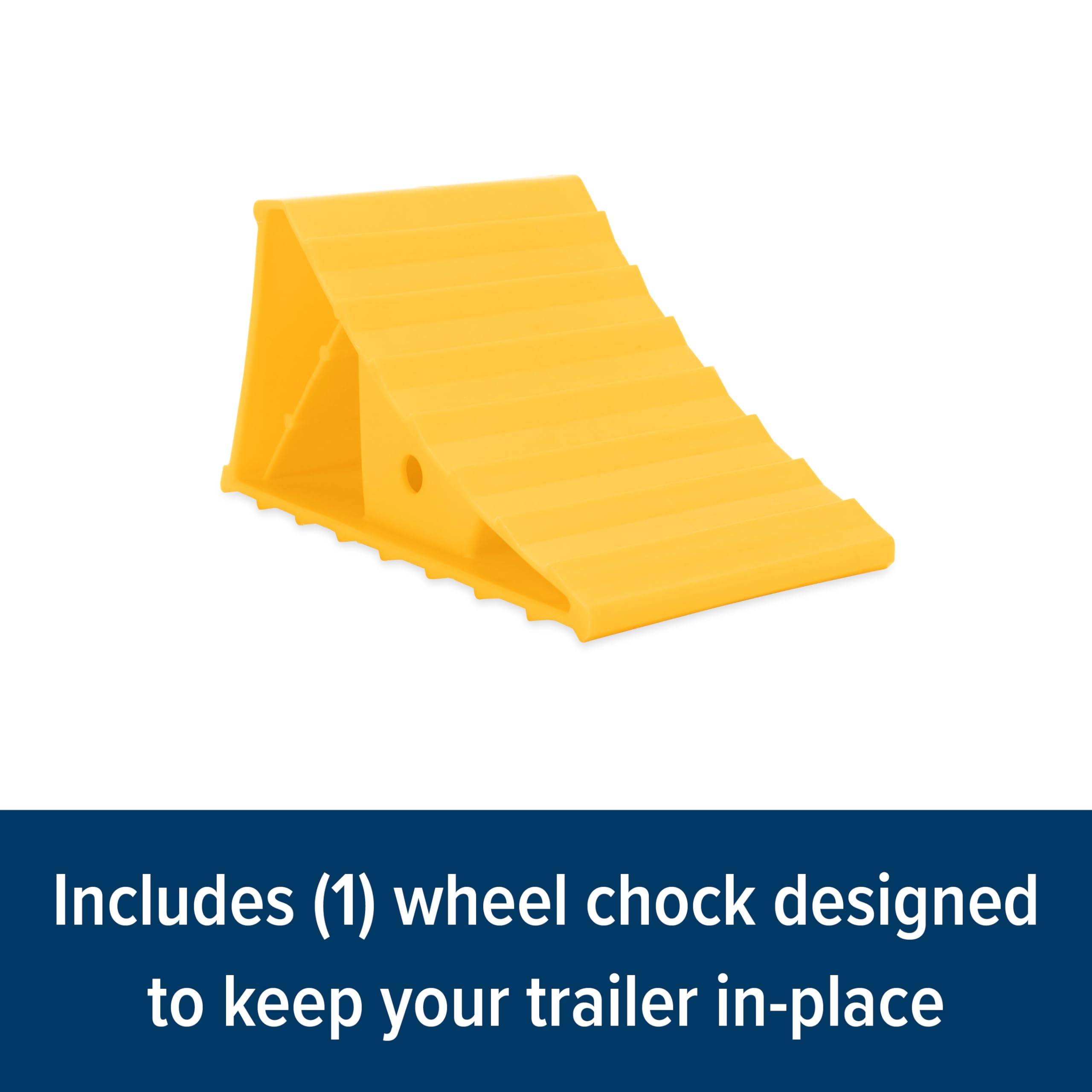 Camco Wheel Chock Standard for Trailers & RVs - Heavy Duty Trailer Wheel Chock Constructed of Durable Plastic w/UV inhibitors - for Use w/Tires Up to 26-inches - Re-Hitch in Confidence - 44412