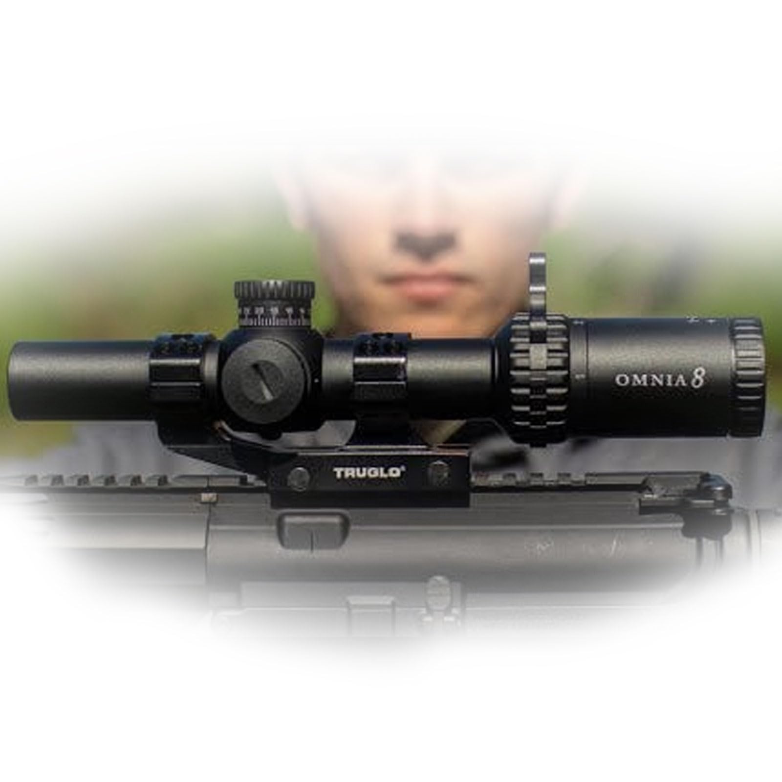 Omnia TRUGLO Tactical Hunting Shooting Durable Fogproof Shock Resistant 30mm One-Piece Aluminum Tube Illuminated All Purpose Tactical Reticle Riflescope | Flip-Up Lens Cap Included | 8 1-8X24 30MM