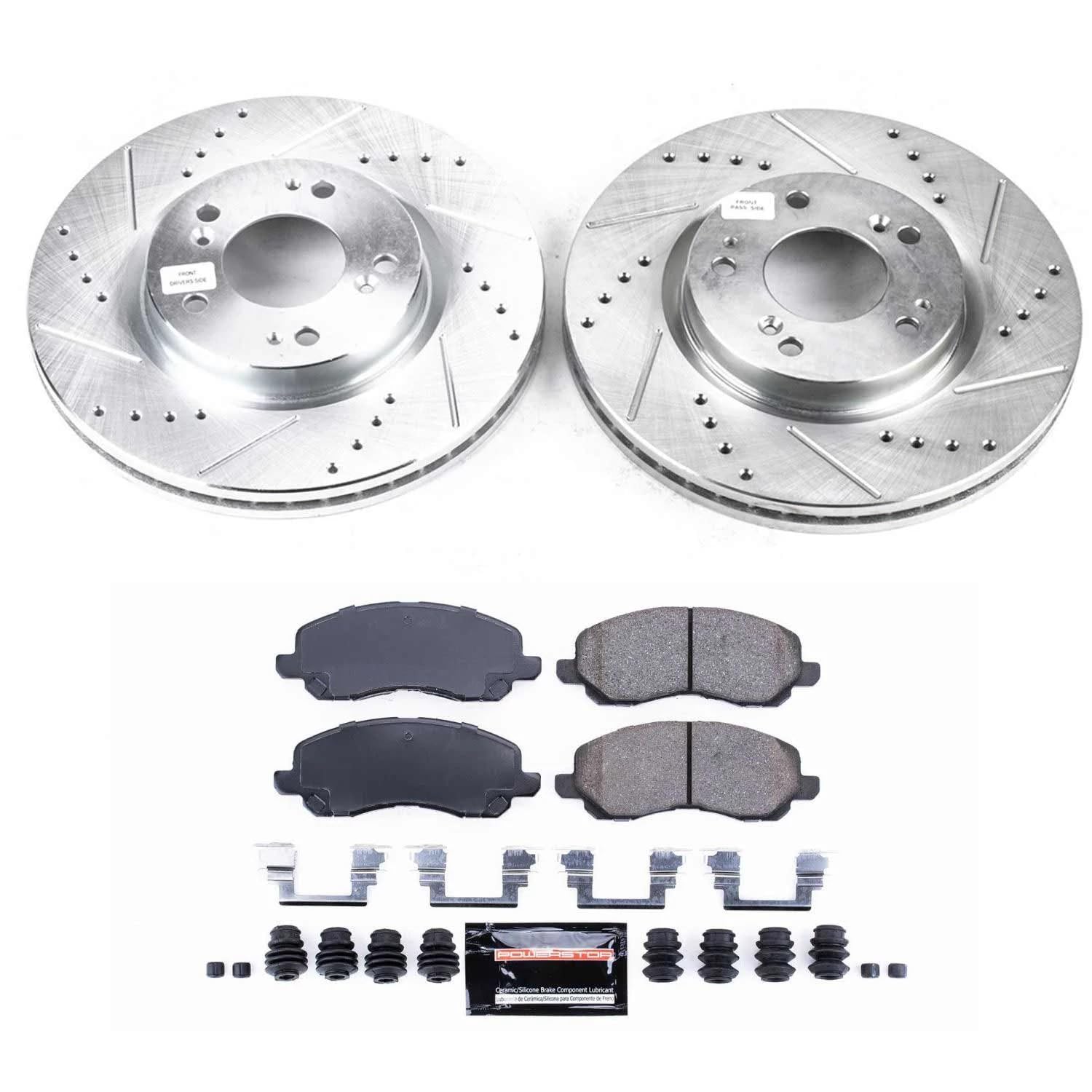 Power Stop K094 Z23 Carbon Fiber Brake Pads with Drilled & Slotted Brake Rotors Kit For Mitsubishi Eclipse 2006-2012, Mitsubishi Galant 2004-2009 [Model Specific]