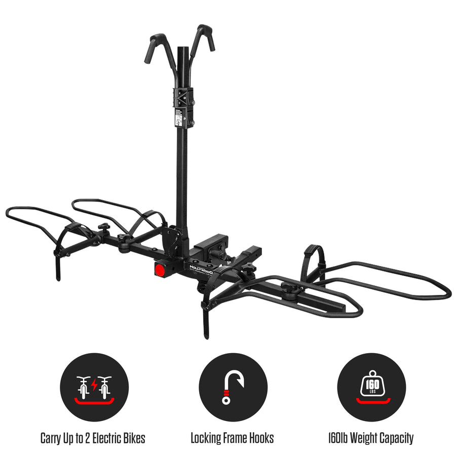 2" Hitch Bike Rack Hollywood Racks Sport Rider, Carries 2 Bikes up to 80 lbs Each for Standard, Fat Tire and Electric Bicycles - Heavy Duty, Foldable Ebike Rack for Car, Truck, and SUV