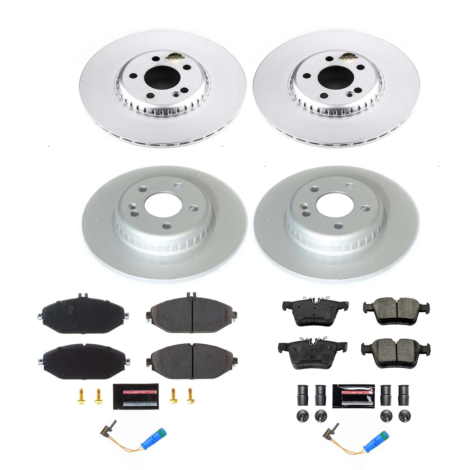 Power Stop Z17 CRK8103 Front and Rear Coated Rotor Kit-Coated Brake Rotors, Ceramic Brake Pads For Mercedes-Benz C300 2017-2018 [Model Specific]