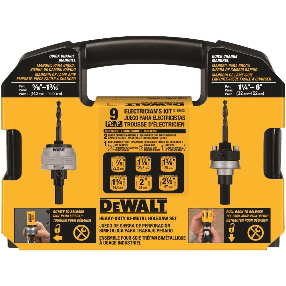 DEWALT Standard Electrician's Set Hole Saw Kit, Bi-Metal (D180002), Yellow