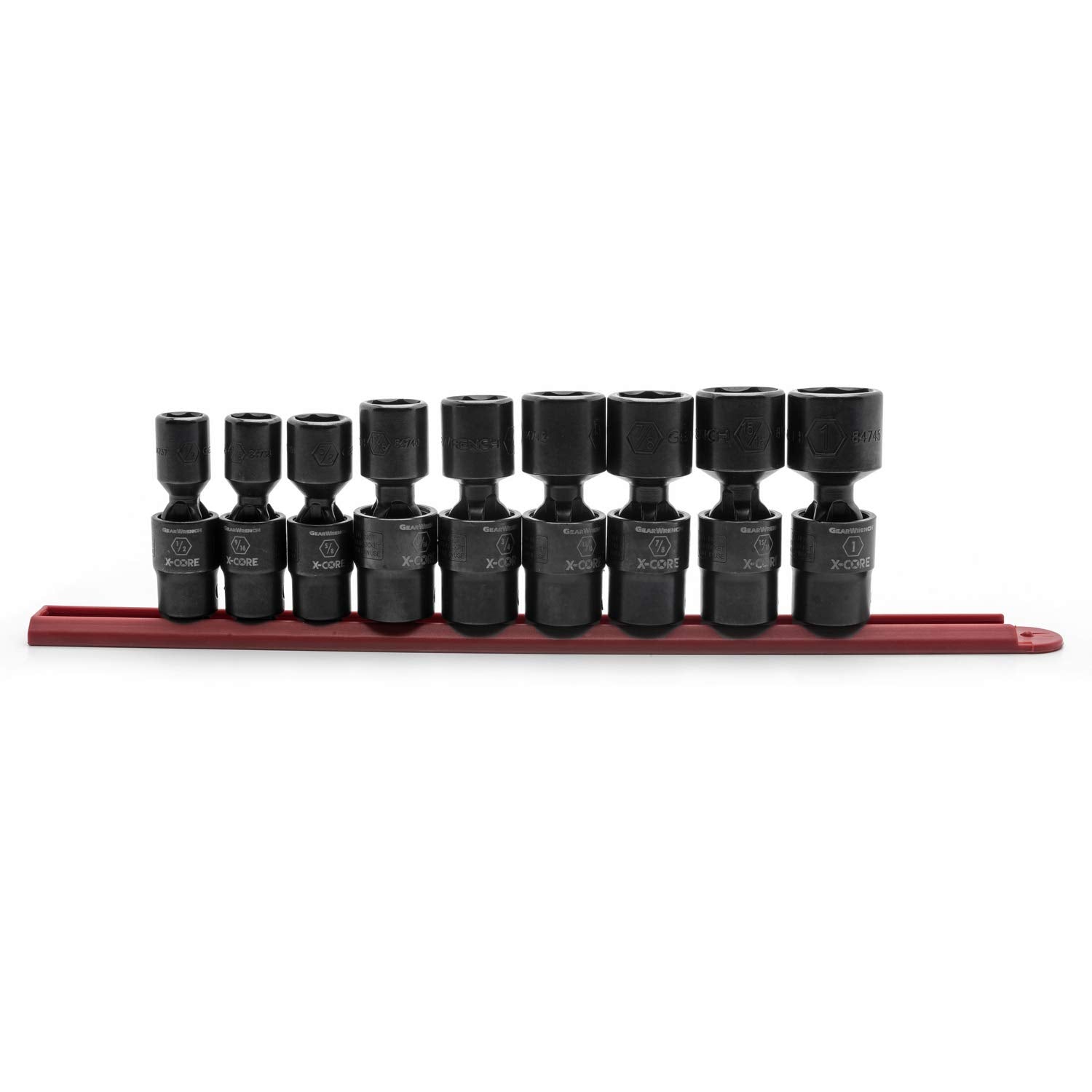 9 Pc. GEARWRENCH 1/2" Drive 6 Point Standard X-Core™ Pinless Universal Impact SAE Socket Set - 84978