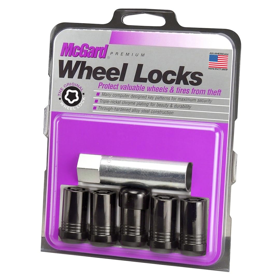 McGard Premium Wheel Lock, 14 mm x 1.50 Thread, Closed End, Cone Seat, Key Included, Black Chrome, Set of 5 (25515BK)