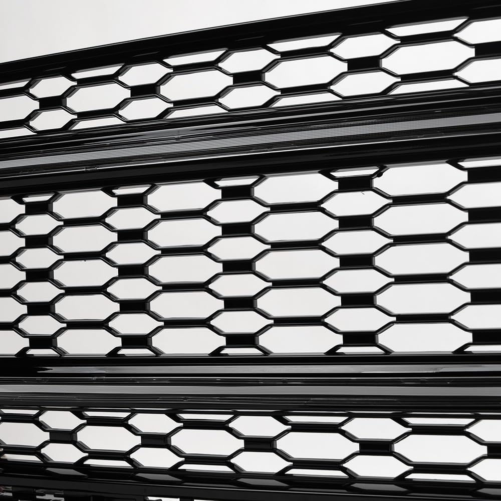 HEX Style Armordillo Honeycomb Mesh LED Front Grille|Compatible With 2021-2023 Ford F150 F-150|8735039|ABS Plastic|Gloss Black|Front Hood Bumper Grille With LED Light Bar